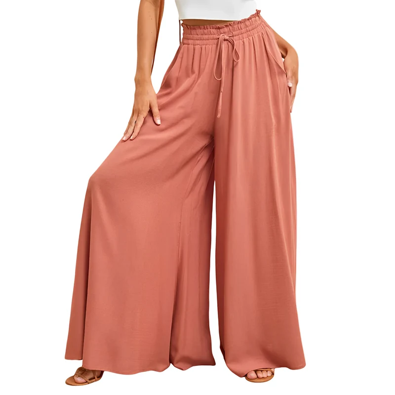Damen Hose mit weitem Bein und elastischem Bund mit Kordelzug