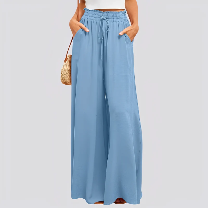 Damen Hose mit weitem Bein und elastischem Bund mit Kordelzug