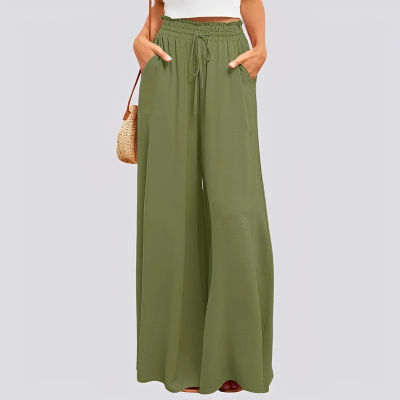 Damen Hose mit weitem Bein und elastischem Bund mit Kordelzug