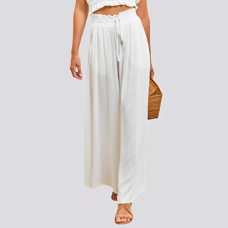 Damen Hose mit weitem Bein und elastischem Bund mit Kordelzug