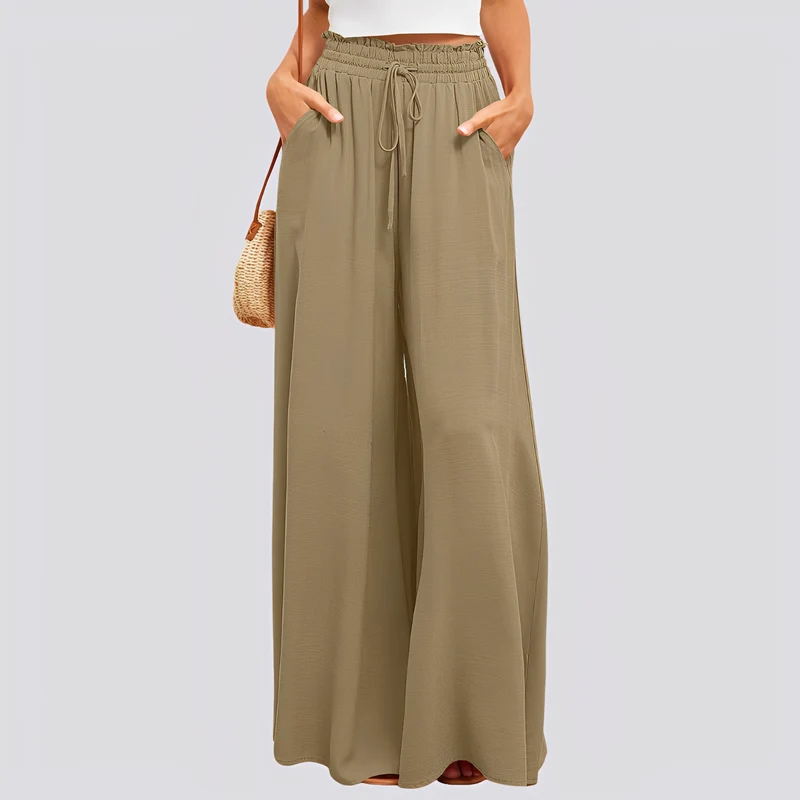 Damen Hose mit weitem Bein und elastischem Bund mit Kordelzug