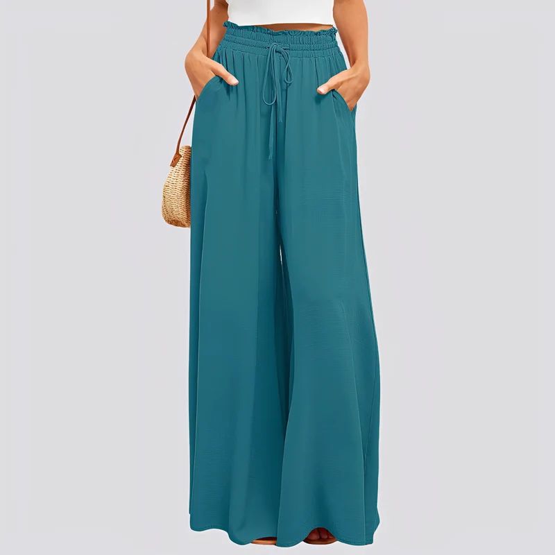 Damen Hose mit weitem Bein und elastischem Bund mit Kordelzug