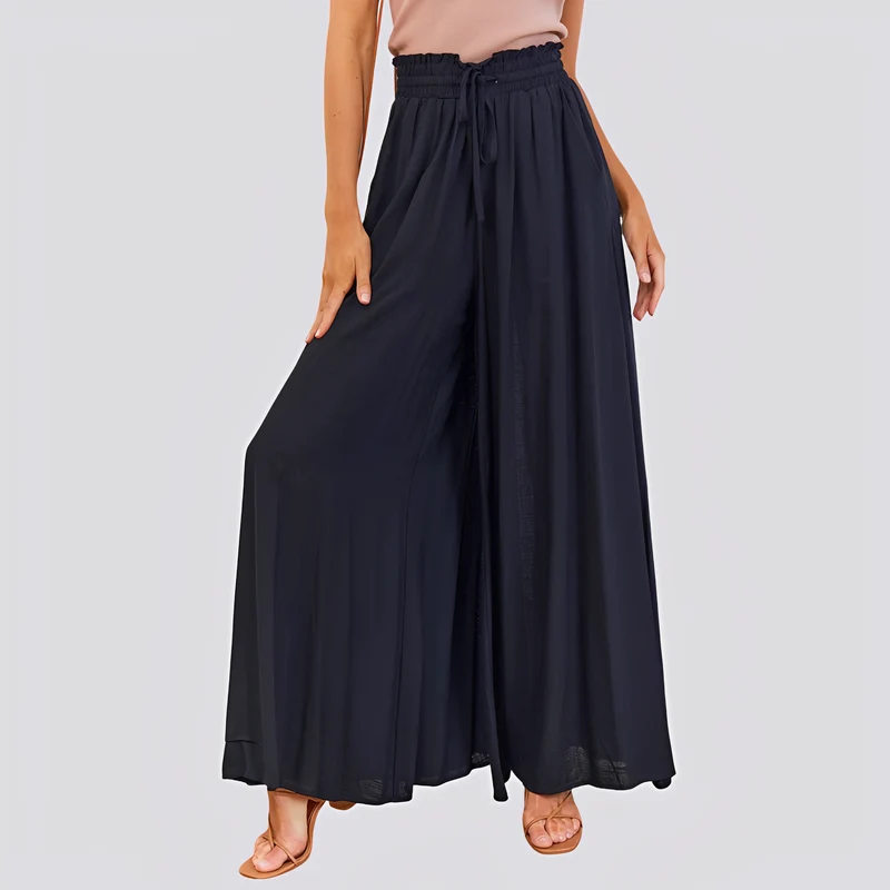 Damen Hose mit weitem Bein und elastischem Bund mit Kordelzug