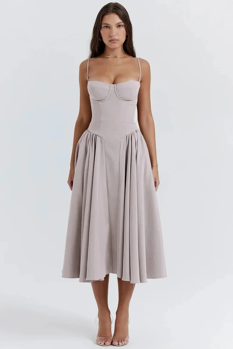 Damen Midikleid mit Trägern und strukturiertem Oberteil