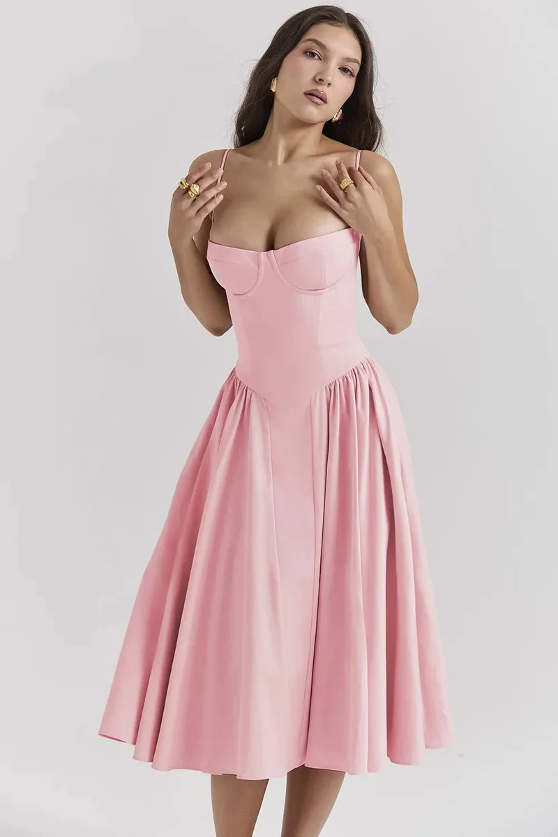 Damen Midikleid mit Trägern und strukturiertem Oberteil