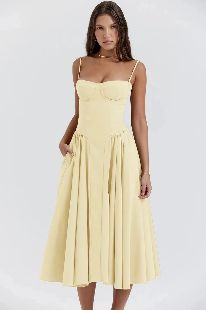 Damen Midikleid mit Trägern und strukturiertem Oberteil