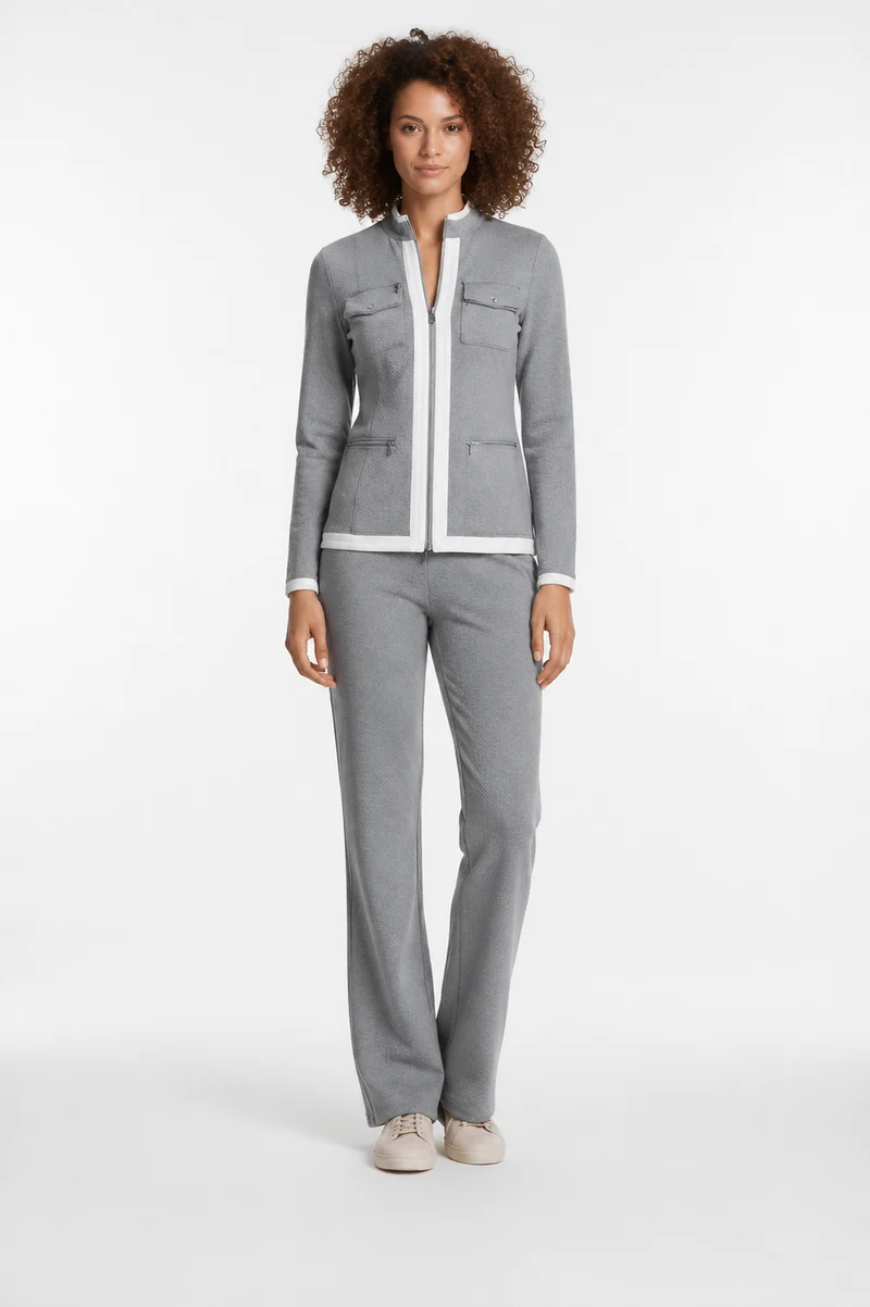 Damen Zweiteiler mit Reißverschlussjacke und gerader Hose