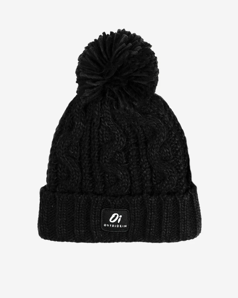 Outside In Schwarze Unisex-Wintermütze mit Bommel – Schwarz