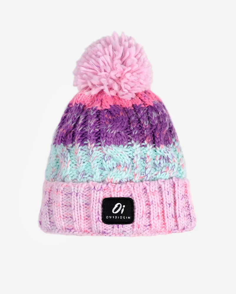 Outside In Unisex-Pom-Pom-Mütze aus Zuckerwatte – Rosa / Weiß
