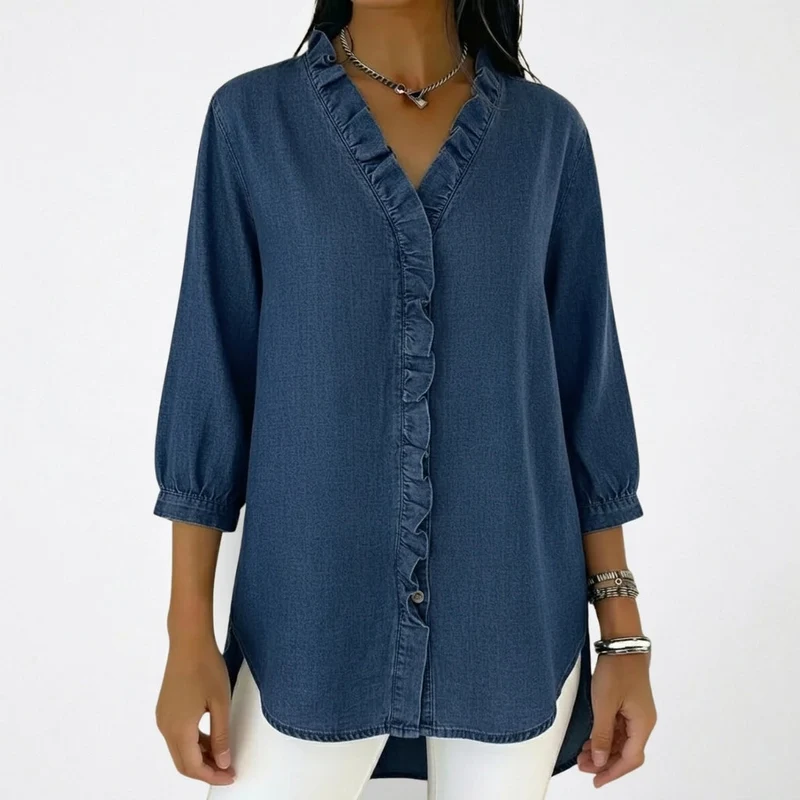 Damen-Bluse mit Rüschenbesatz und 3/4-Ärmeln