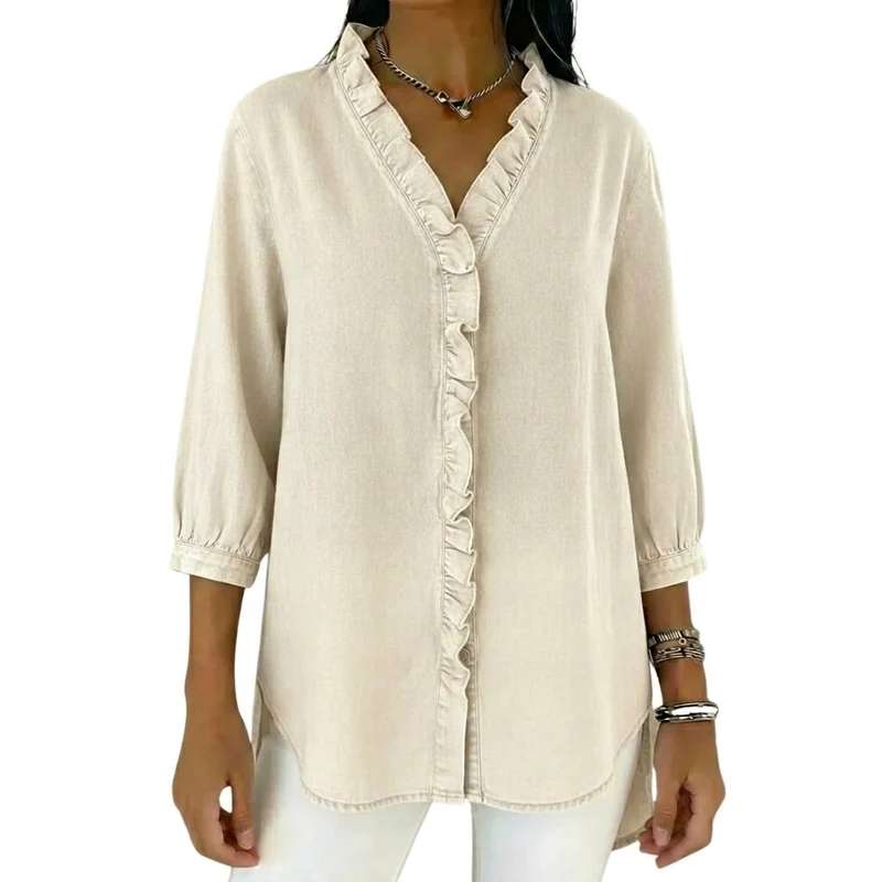 Damen-Bluse mit Rüschenbesatz und 3/4-Ärmeln