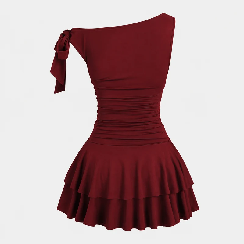 Damen One-Shoulder Minikleid mit Rüschen
