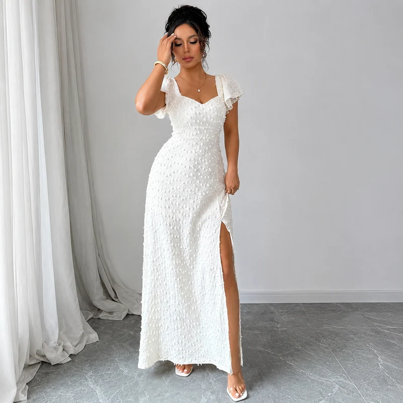 Damen Maxikleid mit Strukturmuster und Frontschlitz