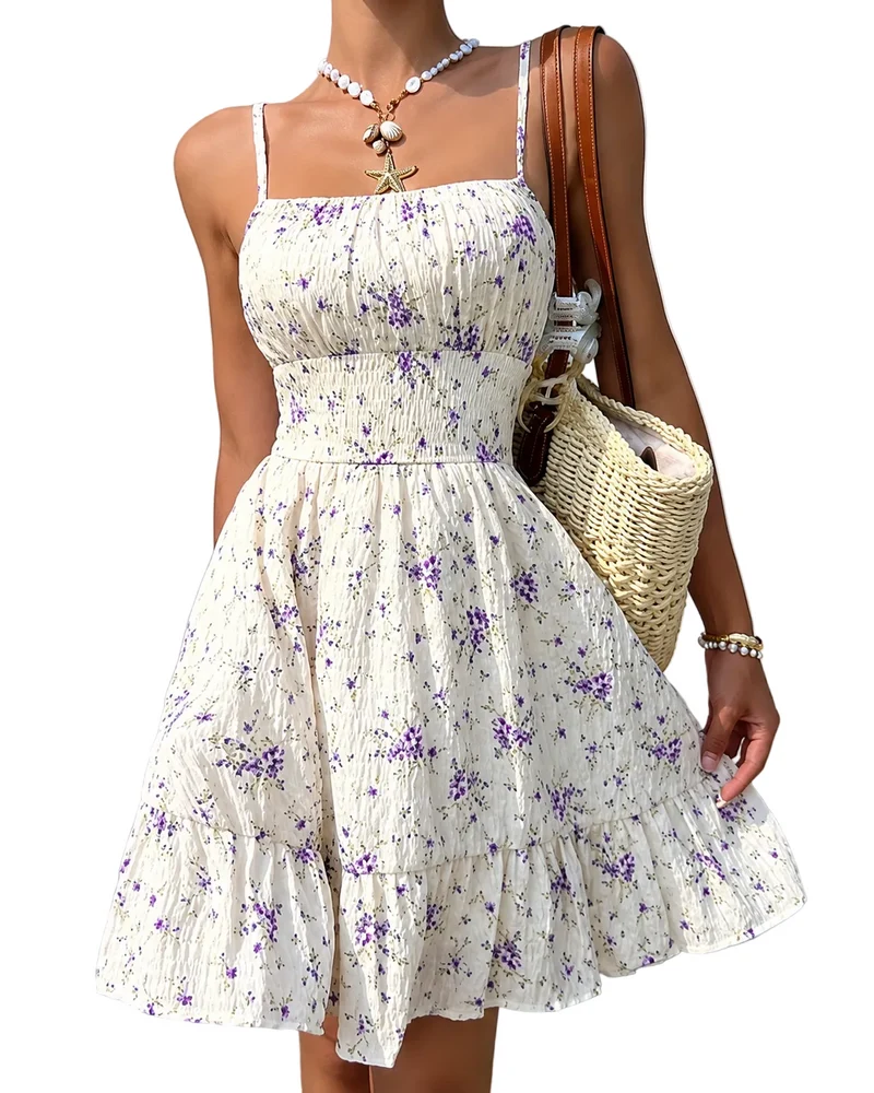 Damen Minikleid mit Muster und Gestuftem Rock