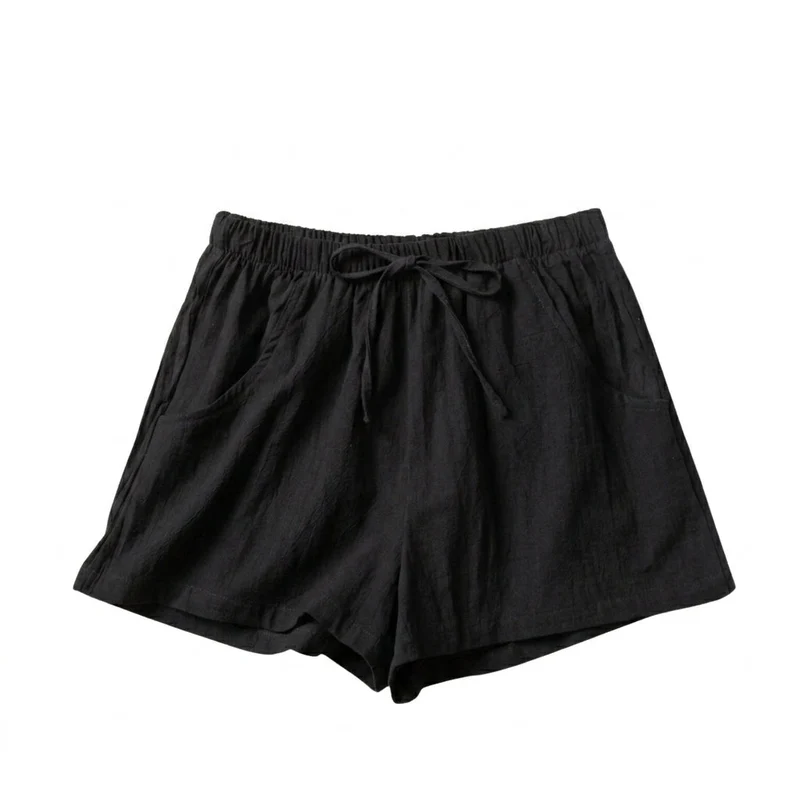 Damen-Shorts mit hohem Bund, Kordelzug und Seitentaschen