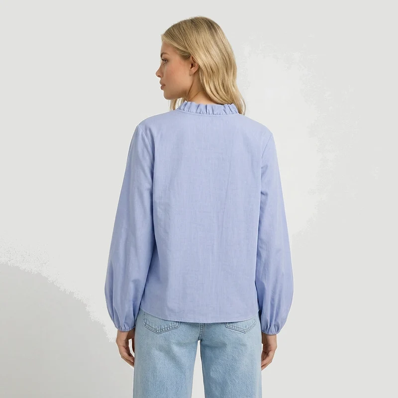 Damen-Bluse mit Rüschendetails und elastischen Ärmelbündchen