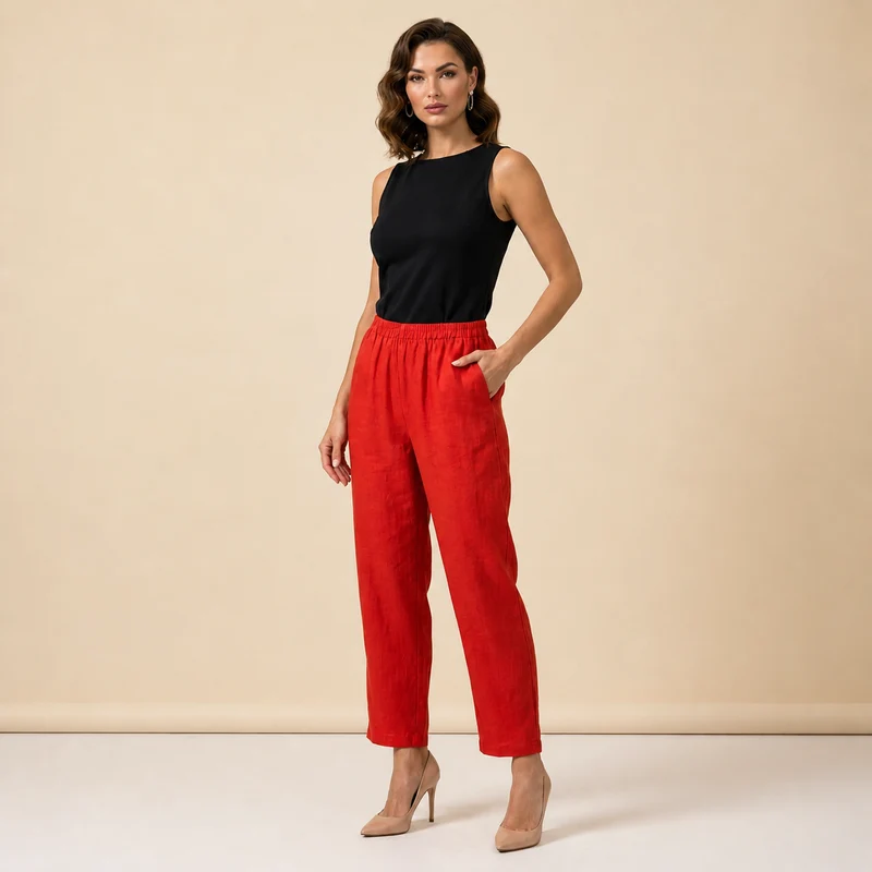 Damenhose mit elastischem Bund und geradem Bein in voller Länge