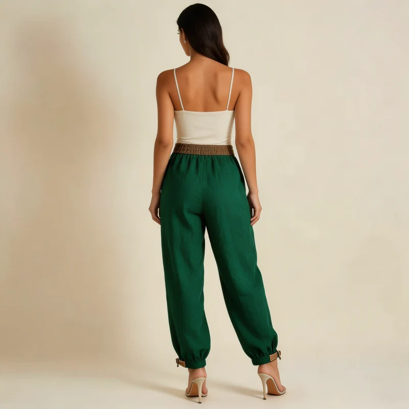 Damenhose mit elastischem Bund, Kordelzug, schmal zulaufendem Bein und Bündchen