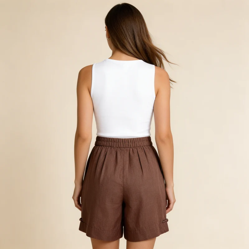 Damen Shorts mit hohem Bund und elastischem Rückenbund sowie Knopfverschluss
