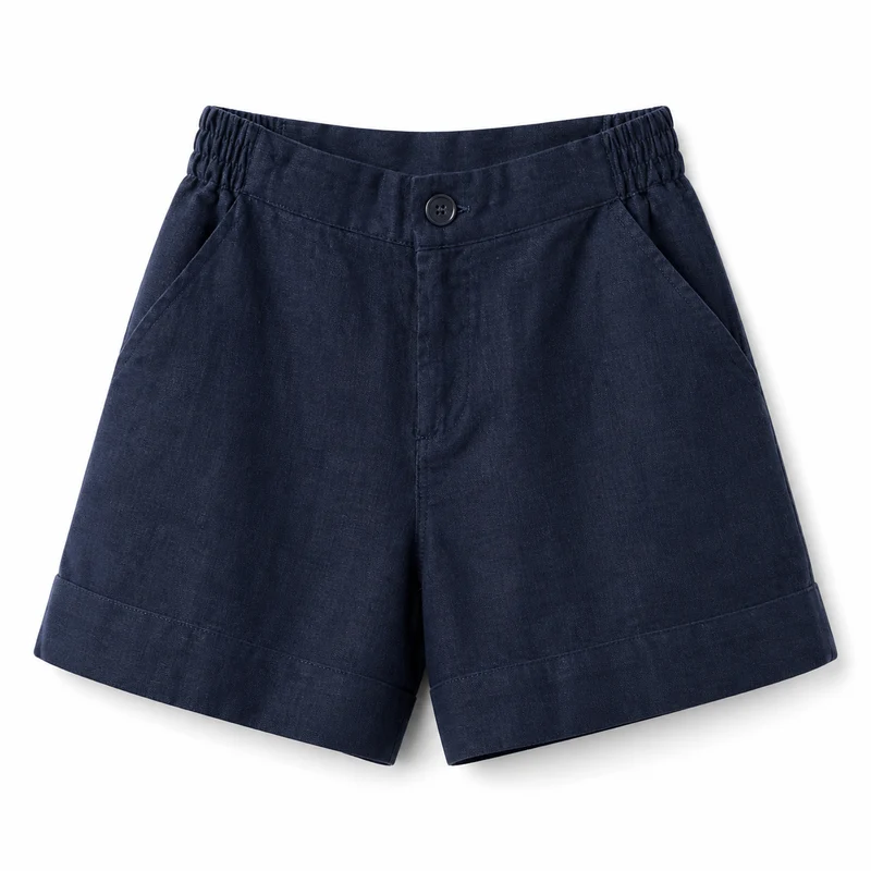 Damen Shorts mit hohem Bund und elastischem Rückenbund sowie Knopfverschluss