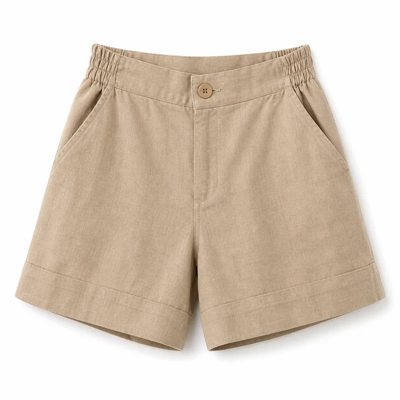 Damen Shorts mit hohem Bund und elastischem Rückenbund sowie Knopfverschluss