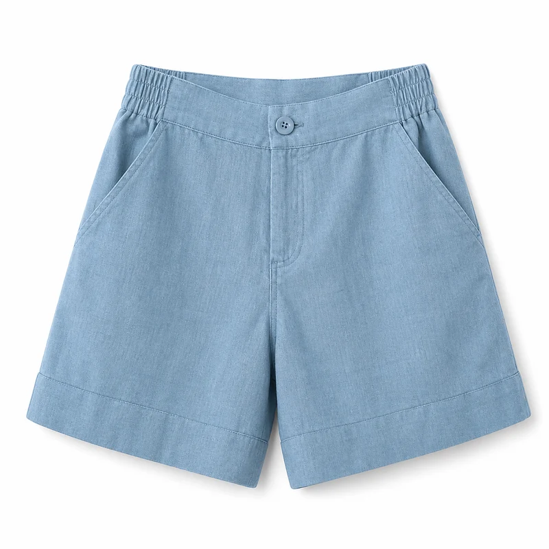 Damen Shorts mit hohem Bund und elastischem Rückenbund sowie Knopfverschluss