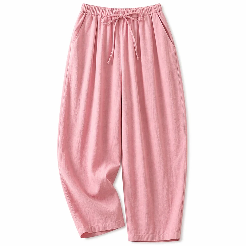 Damenhose mit hohem Bund, weitem Bein, Kordelzug und Seitentaschen