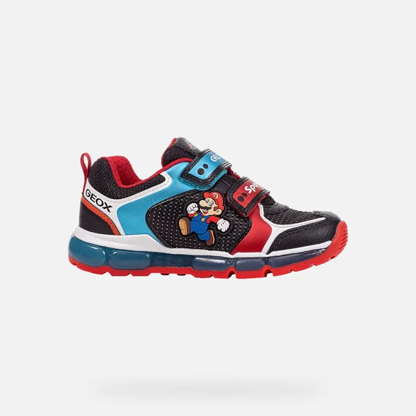 Geox Kinder Super Mario Turnschuhe – Schwarz / Blau / Rot