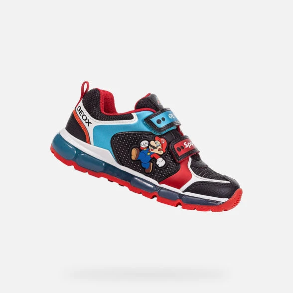 Geox Kinder Super Mario Turnschuhe – Schwarz / Blau / Rot