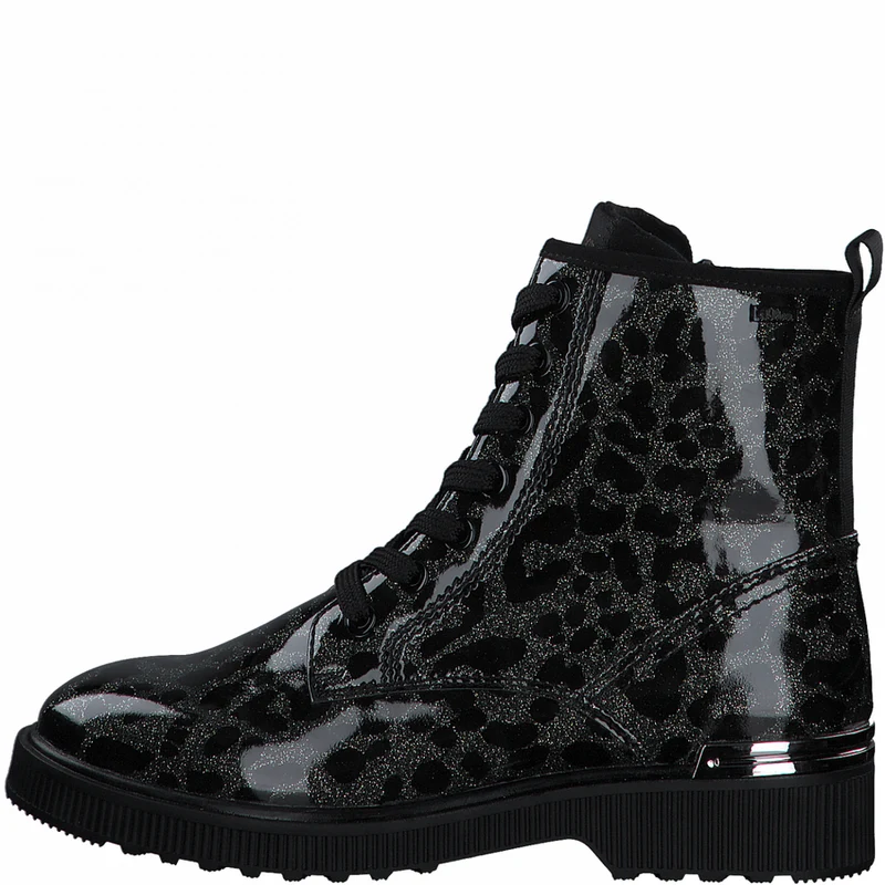 S. Oliver Womens Fashion Patent Leopard Boot - Schwarz / Khaki