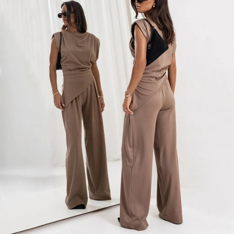 Damen-Set mit ärmellosem Oberteil mit Drapierung und weit geschnittener Hose