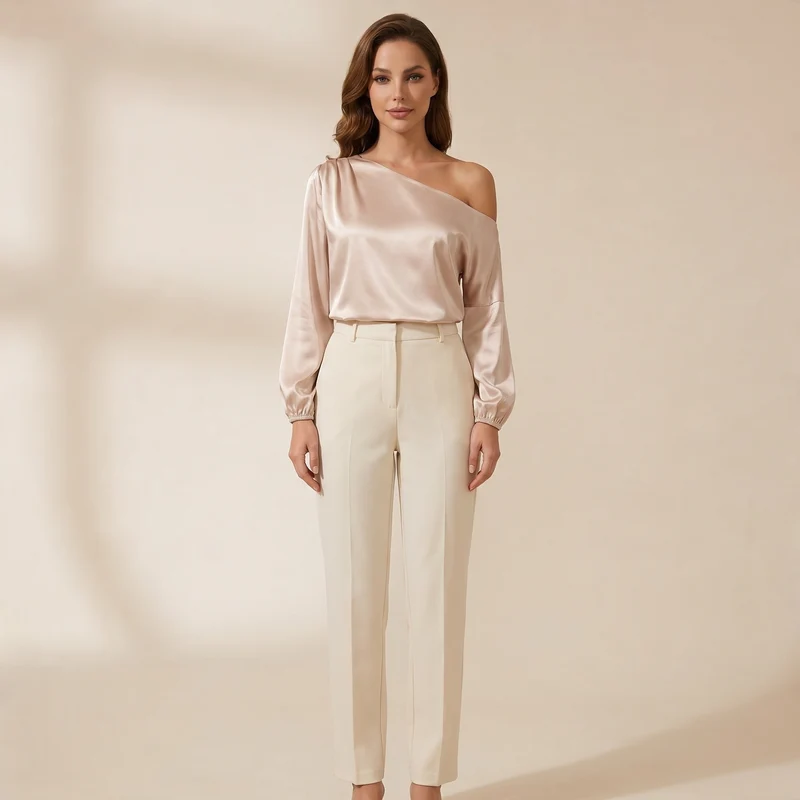 Damen-Bluse mit One-Shoulder-Ausschnitt und Ballonärmeln