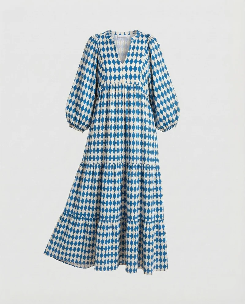 Damen Midikleid mit V-Ausschnitt und gestufter Struktur