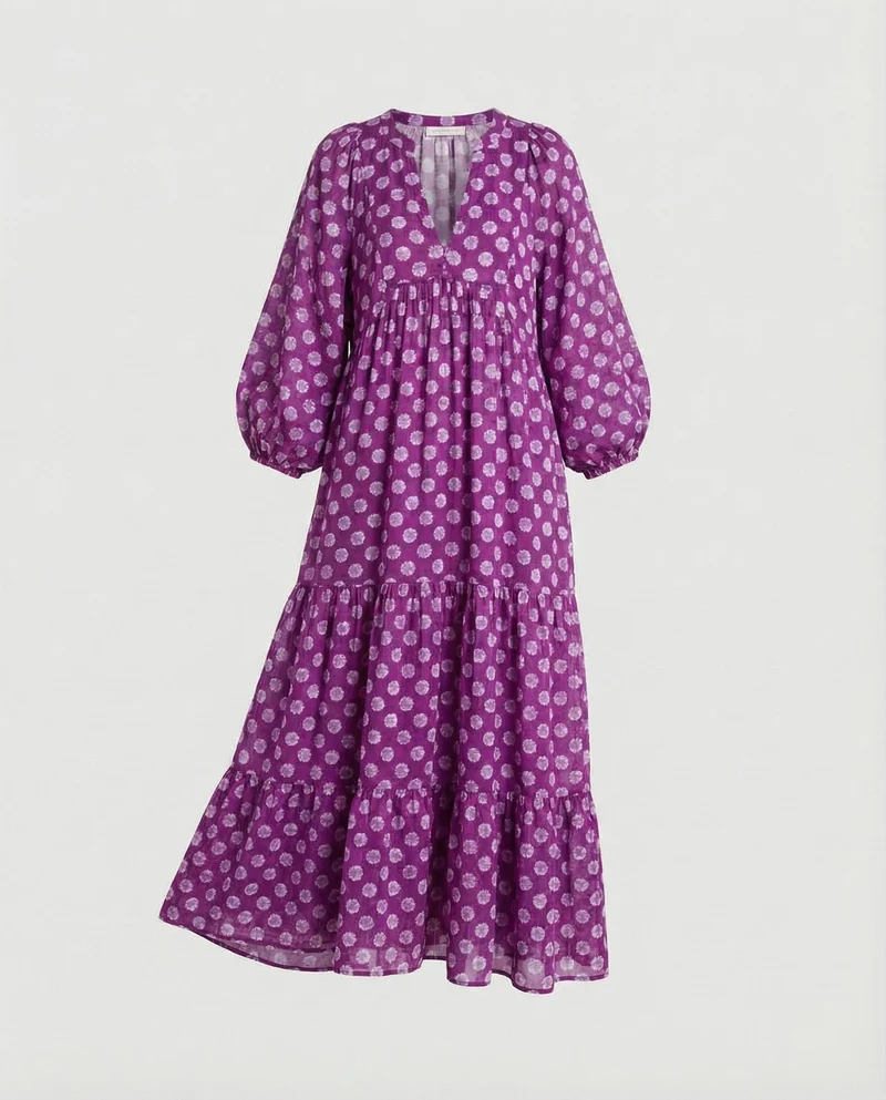 Damen Midikleid mit V-Ausschnitt und gestufter Struktur