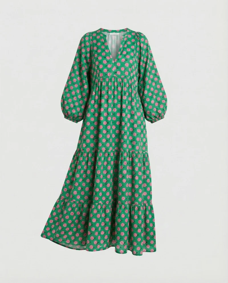 Damen Midikleid mit V-Ausschnitt und gestufter Struktur