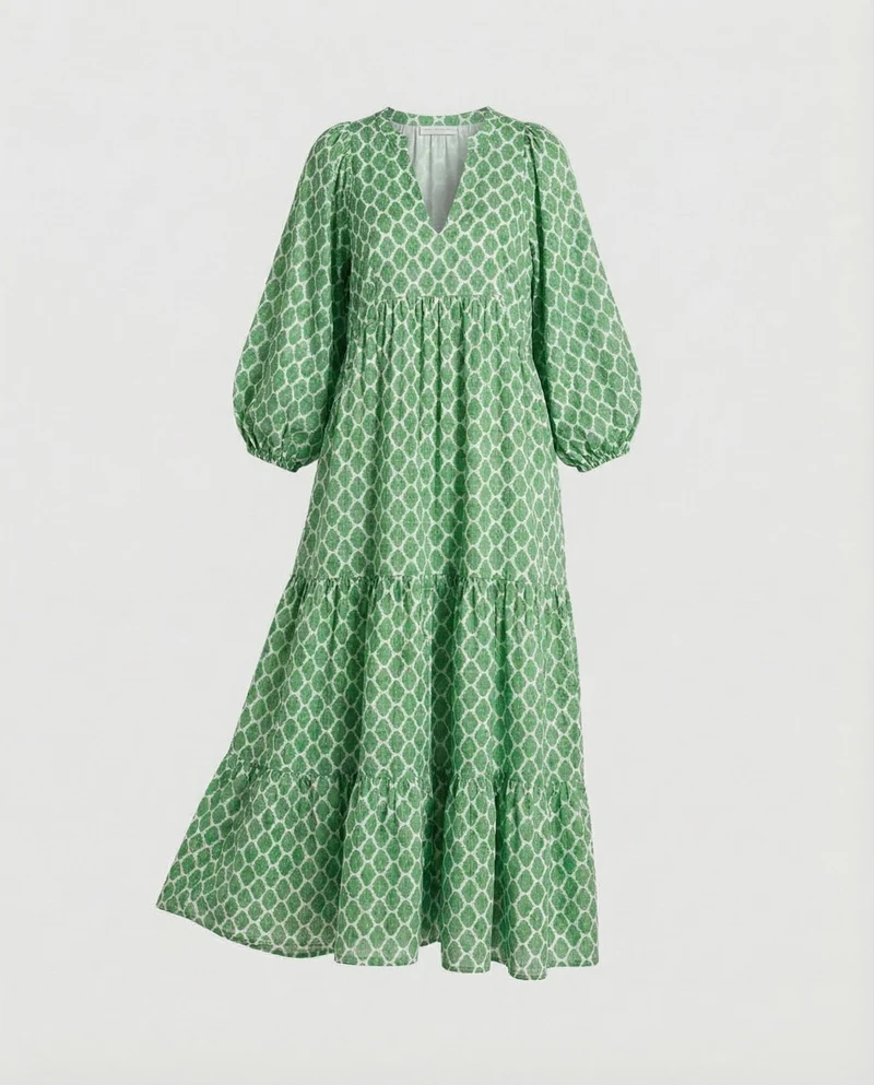 Damen Midikleid mit V-Ausschnitt und gestufter Struktur