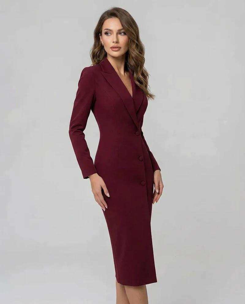 Damen Midikleid mit Reverskragen und Knopfleiste