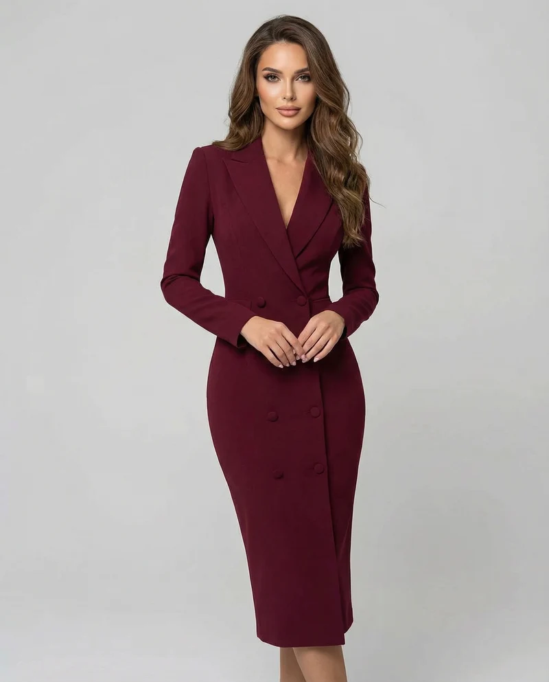 Damen Midikleid mit Reverskragen und Knopfleiste