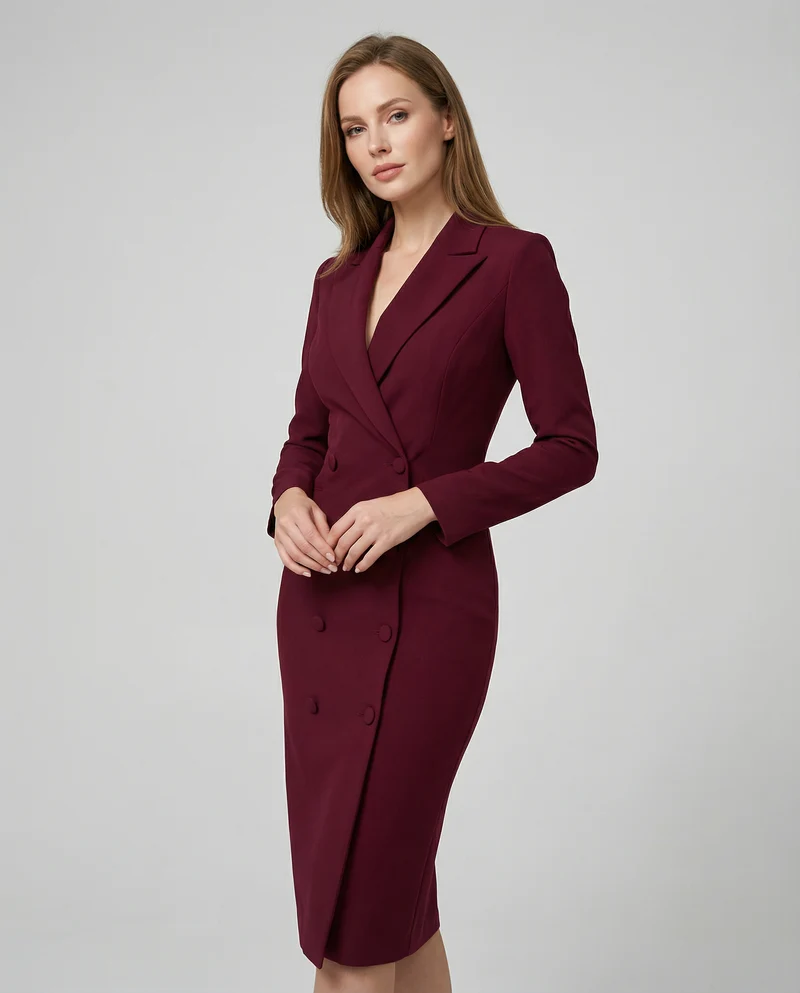 Damen Midikleid mit Reverskragen und Knopfleiste