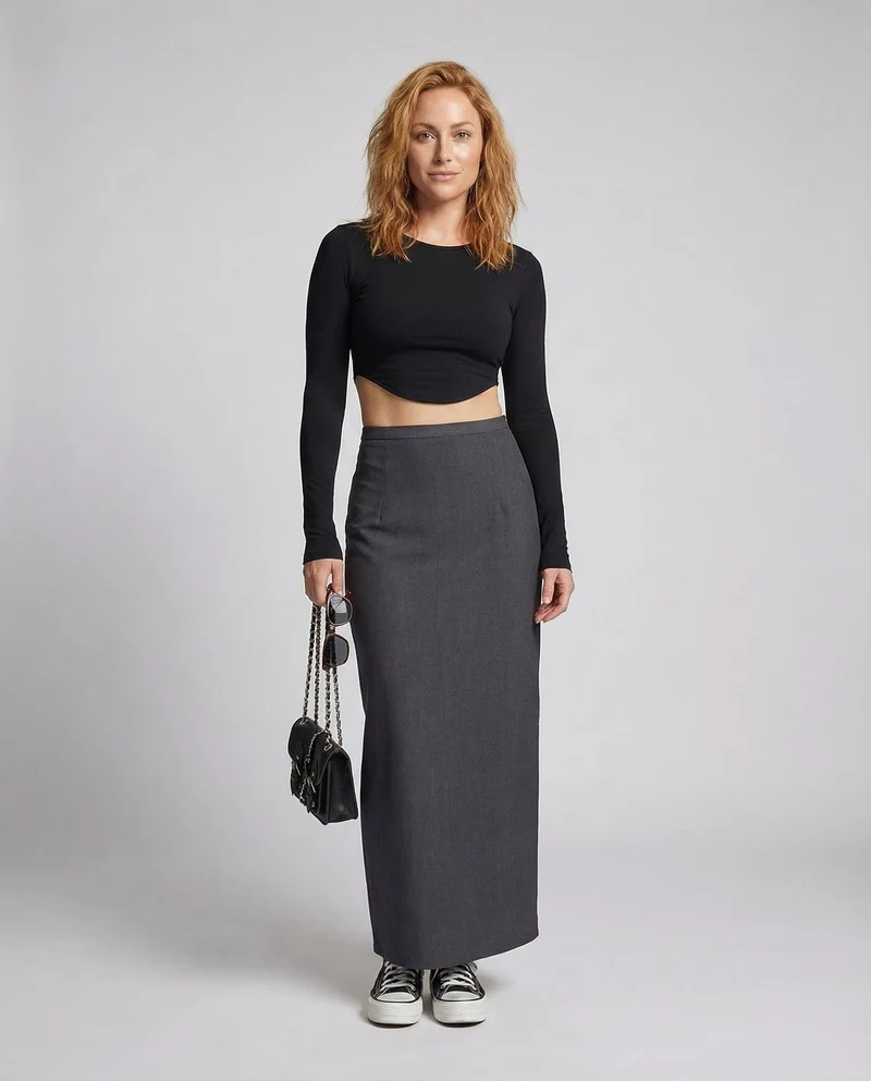 Damen langer Rock mit hohem Bund und gerader Silhouette