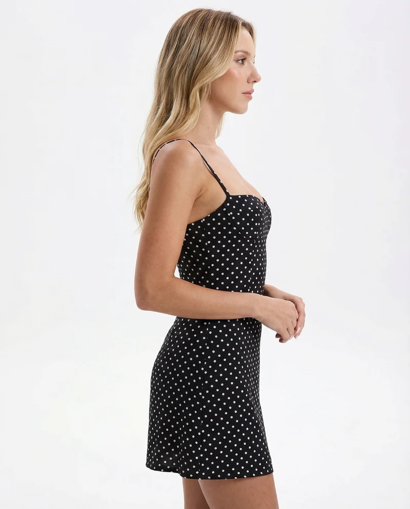 Damen Minikleid mit Punktmuster und schmalen Trägern