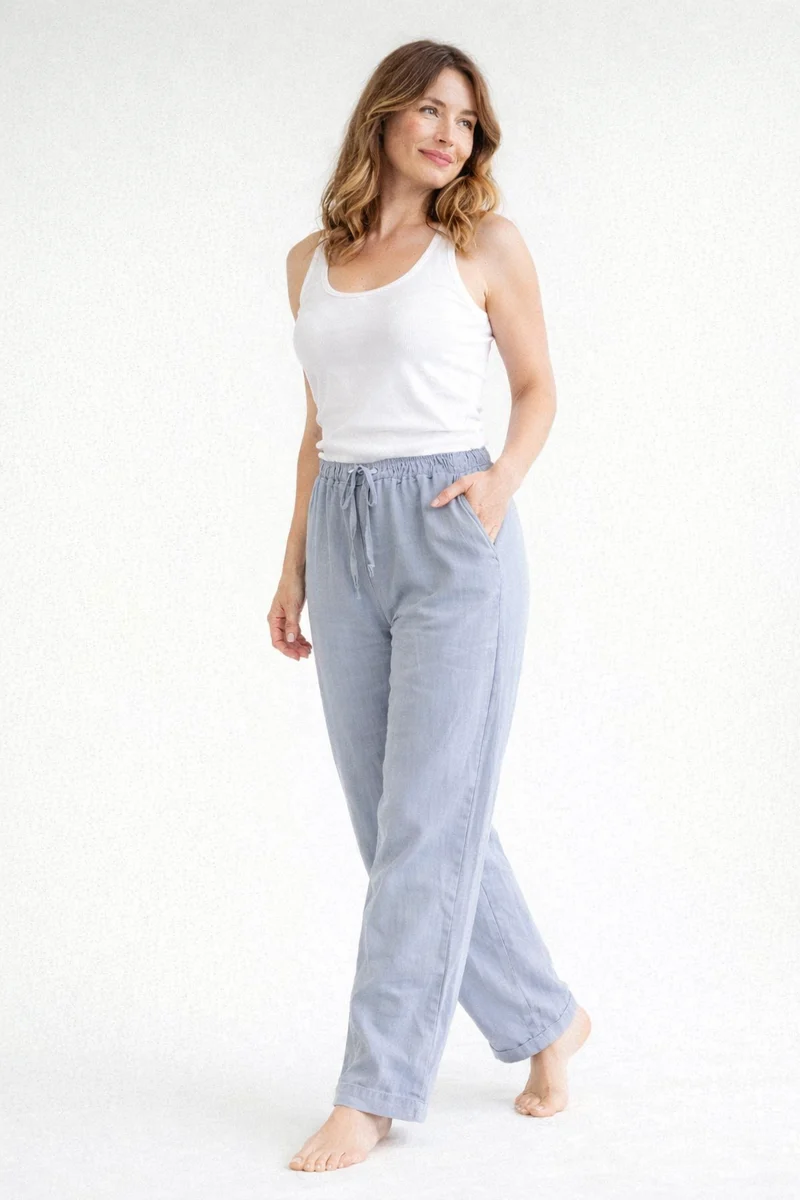 Damen Hose mit geradem Bein, elastischem Bund und Kordelzug