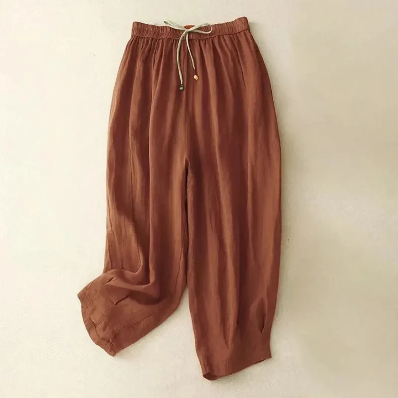 Damenhose mit hohem Bund, geradem Bein, Kordelzug und Seitentaschen