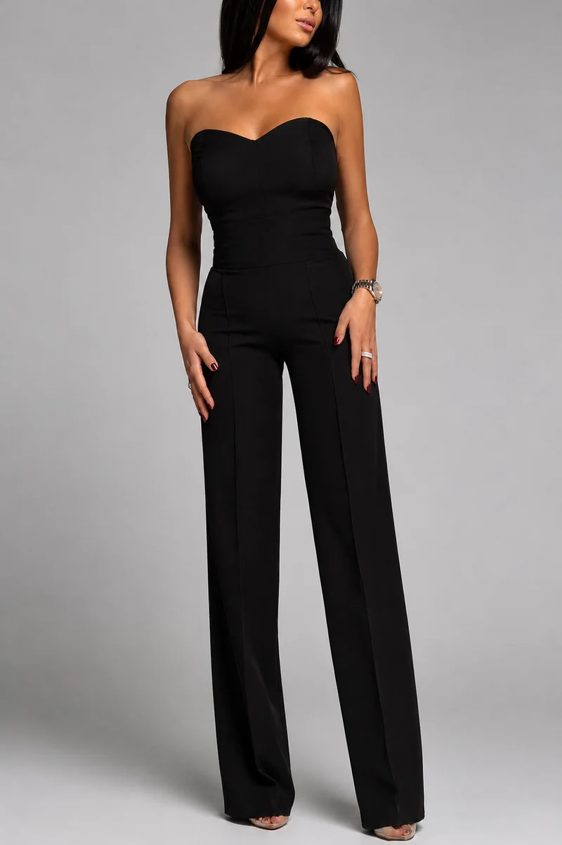 Damen trägerloser Jumpsuit mit herzförmigem Ausschnitt und weitem Bein