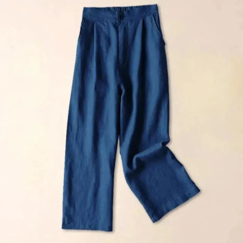 Damenhose mit hohem Bund, weitem Bein, Frontfalten und Seitentaschen