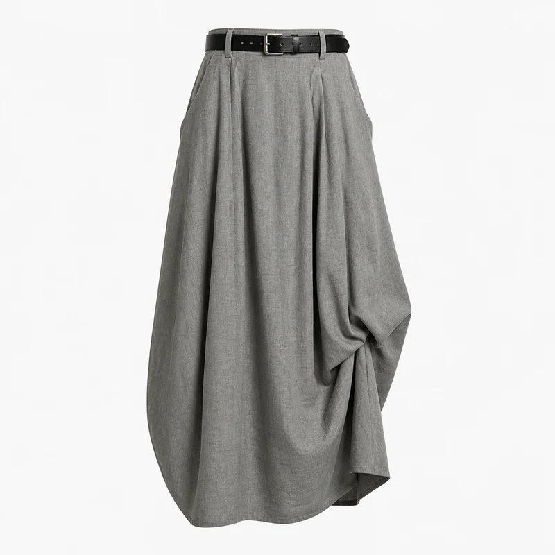 Damen Maxirock mit hohem Bund, Gürtelschlaufen und Seitentaschen