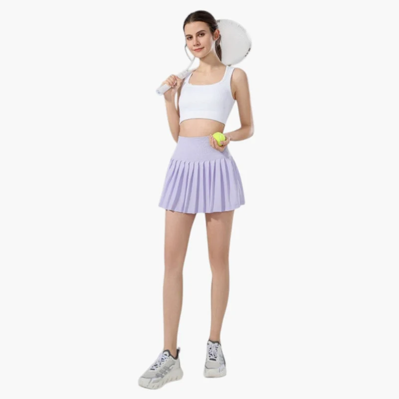 Damen Skort mit hohem Bund, Faltenstruktur und elastischem Bund