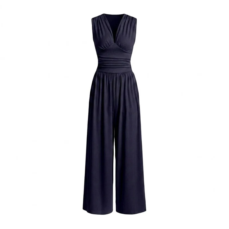 Damen-Jumpsuit mit V-Ausschnitt und weitem Bein