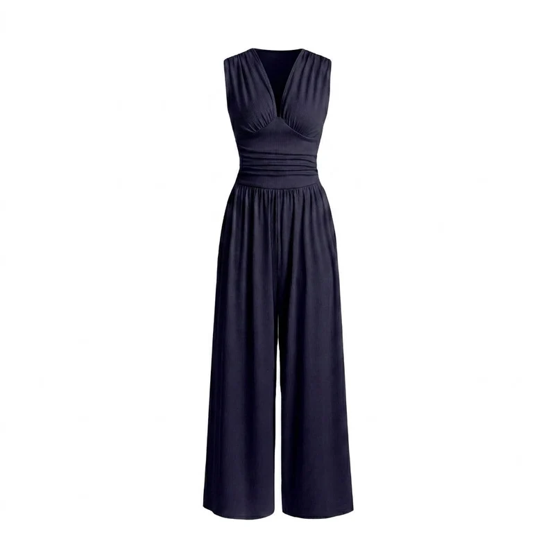 Damen-Jumpsuit mit V-Ausschnitt und weitem Bein
