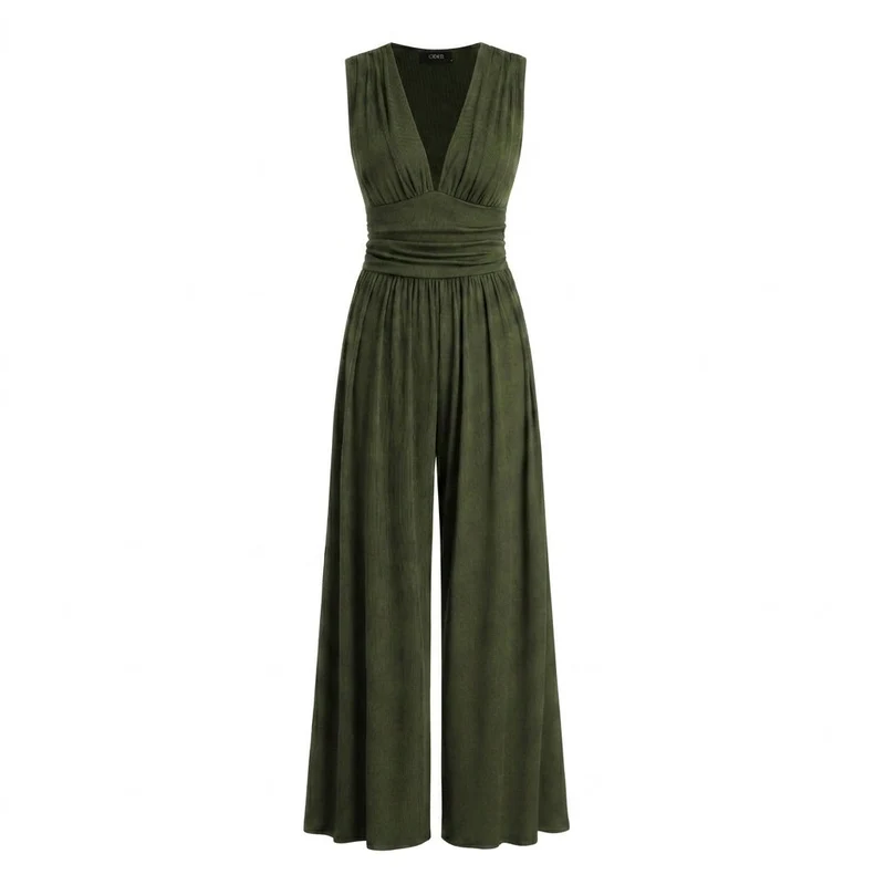 Damen-Jumpsuit mit V-Ausschnitt und weitem Bein